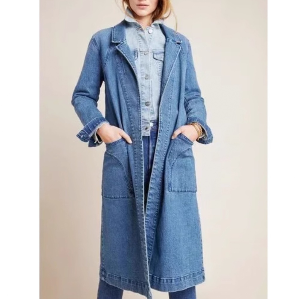 Anthropologie Blue Denim Trench Coat